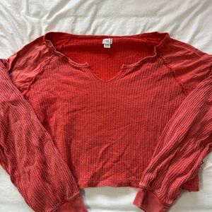 BDG Red Ribbed Crop Shirt